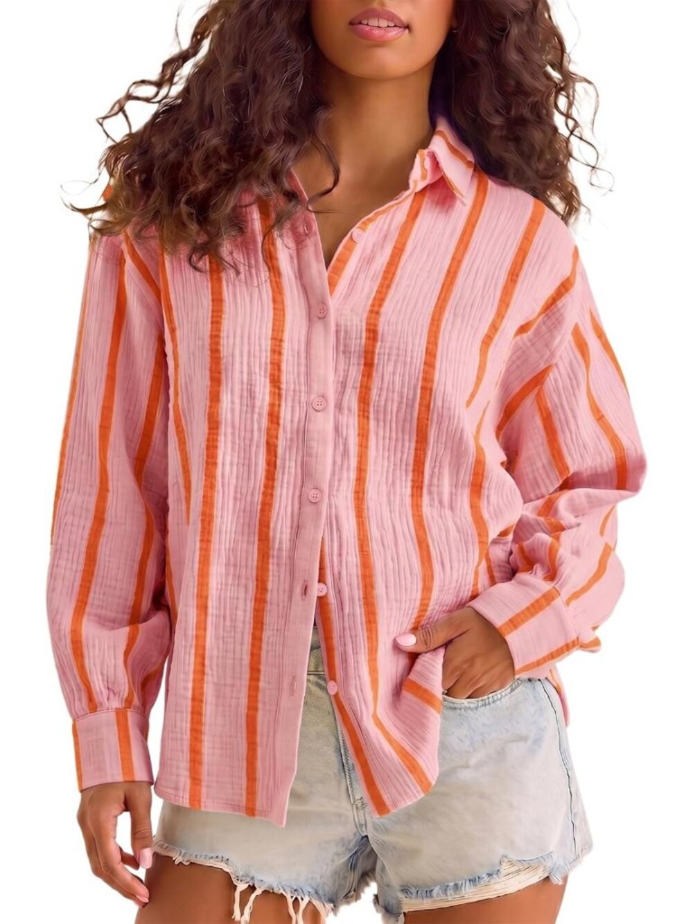 Oversized Striped Blouse for Women | Lightweight Long Sleeve Summer Beach Top